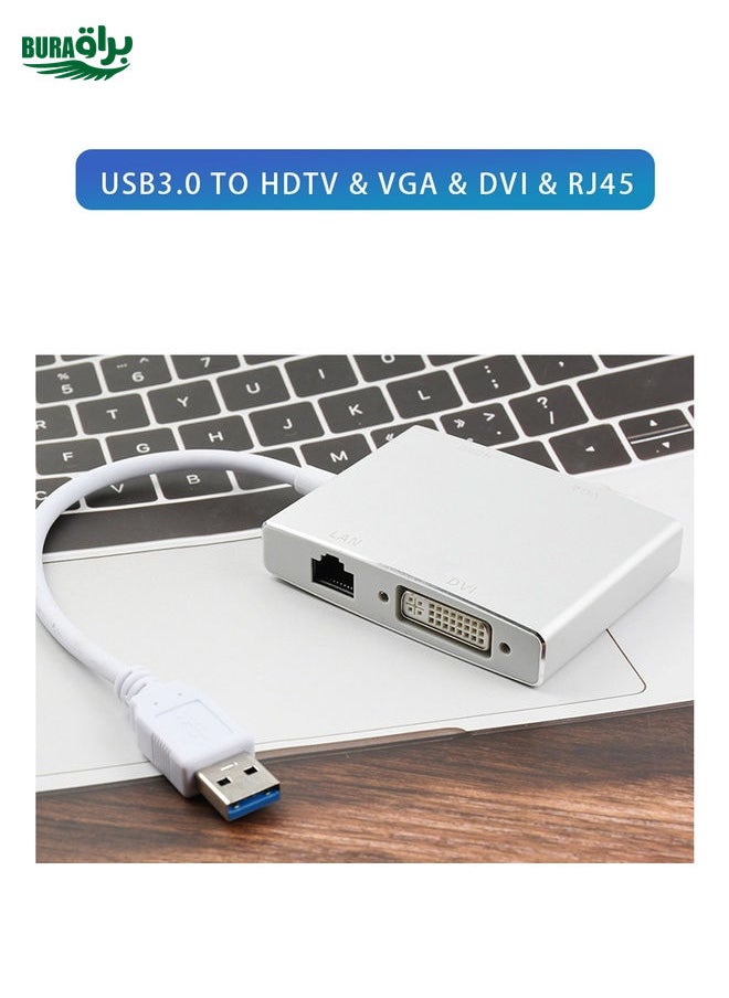 BURAQ - WS-03 4 in 1 USB 3.0 to VGA + HDMI + DVI + RJ45 Network Card Ethernet Converter - Image 1