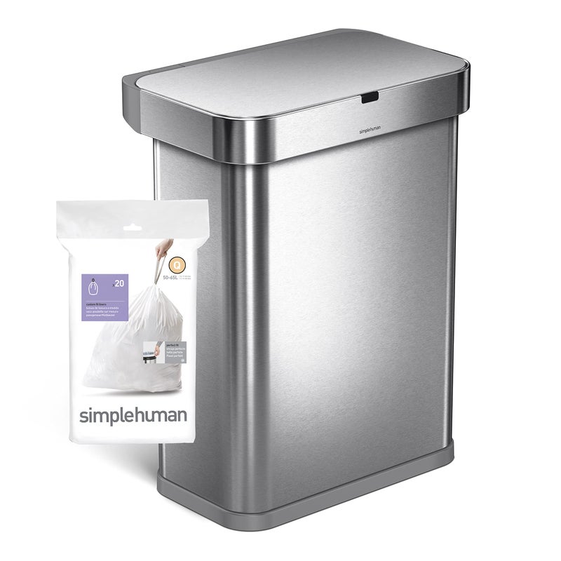 simplehuman أكياس قمامة بسيطة إنسان كود Q تناسب مخصصة مع حبل سحب في عبوات موزع، 20 قطعة، 50-65 لتر / 13.2-17.2 جالون، أبيض - Image 5