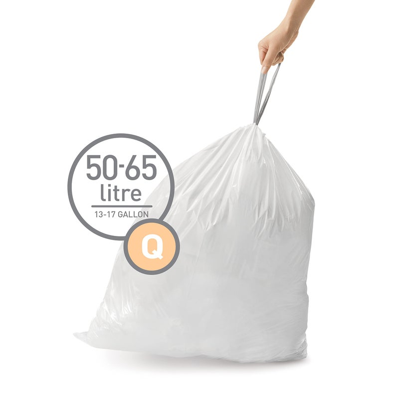simplehuman أكياس قمامة بسيطة إنسان كود Q تناسب مخصصة مع حبل سحب في عبوات موزع، 20 قطعة، 50-65 لتر / 13.2-17.2 جالون، أبيض - Image 2