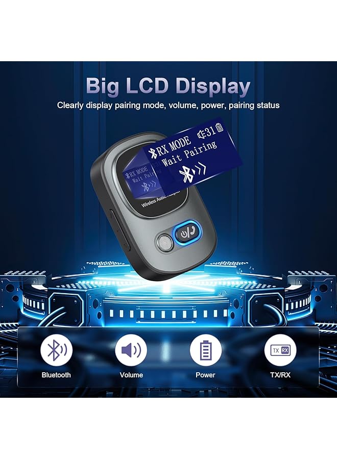 كاست ويف جهاز إرسال واستقبال بلوتوث 5.3، محول صوت بلوتوث مع شاشة LED، اتصال بدون استخدام اليدين، محول بلوتوث AUX 3.5 مم، يدعم بطاقة TF، تحكم في مستوى الصوت، نظام ملاحة، للسيارة/مكبر الصوت/المسرح المنزلي - Image 3