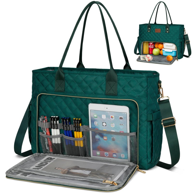 KKXIU Lunch Tote Bag for Teacher Nurse 156 Inch Laptop Tote with Insulated Lunch Box Pocket for Women Professional Computer Work Bag for School Office Nursing Green - Image 2