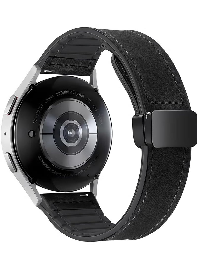 22mm Leather Watch Strap with Magnetic Buckle Design, Compatible with Huawei GT3/4 46mm, GT3 Pro, Huawei Watch 3, GT2e, GT2 Pro, GT2 42/46mm, Samsung Galaxy Watch 3 45mm/Gear S3(Black) - Image 2