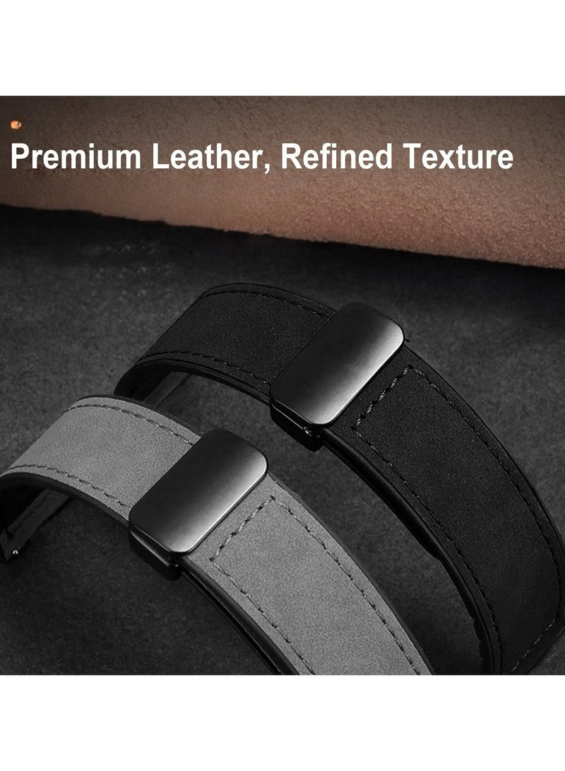22mm Leather Watch Strap with Magnetic Buckle Design, Compatible with Huawei GT3/4 46mm, GT3 Pro, Huawei Watch 3, GT2e, GT2 Pro, GT2 42/46mm, Samsung Galaxy Watch 3 45mm/Gear S3(Black) - Image 4