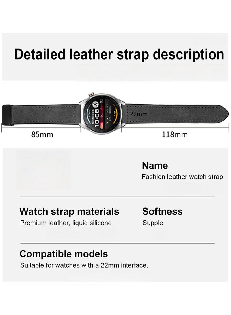 22mm Leather Watch Strap with Magnetic Buckle Design, Compatible with Huawei GT3/4 46mm, GT3 Pro, Huawei Watch 3, GT2e, GT2 Pro, GT2 42/46mm, Samsung Galaxy Watch 3 45mm/Gear S3(Black) - Image 5
