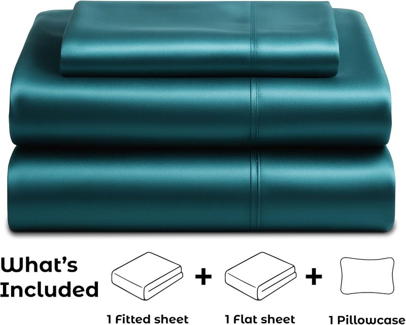 Pure Bedding Satin Sheets Twin [3-Piece, Teal] Hotel Luxury Silky Bed Sheets - Extra Soft 1800 Microfiber Sheet Set, Wrinkle, Fade, Stain Resistant - Deep Pocket Fitted Sheet, Flat Sheet, Pillow Cases - Image 4
