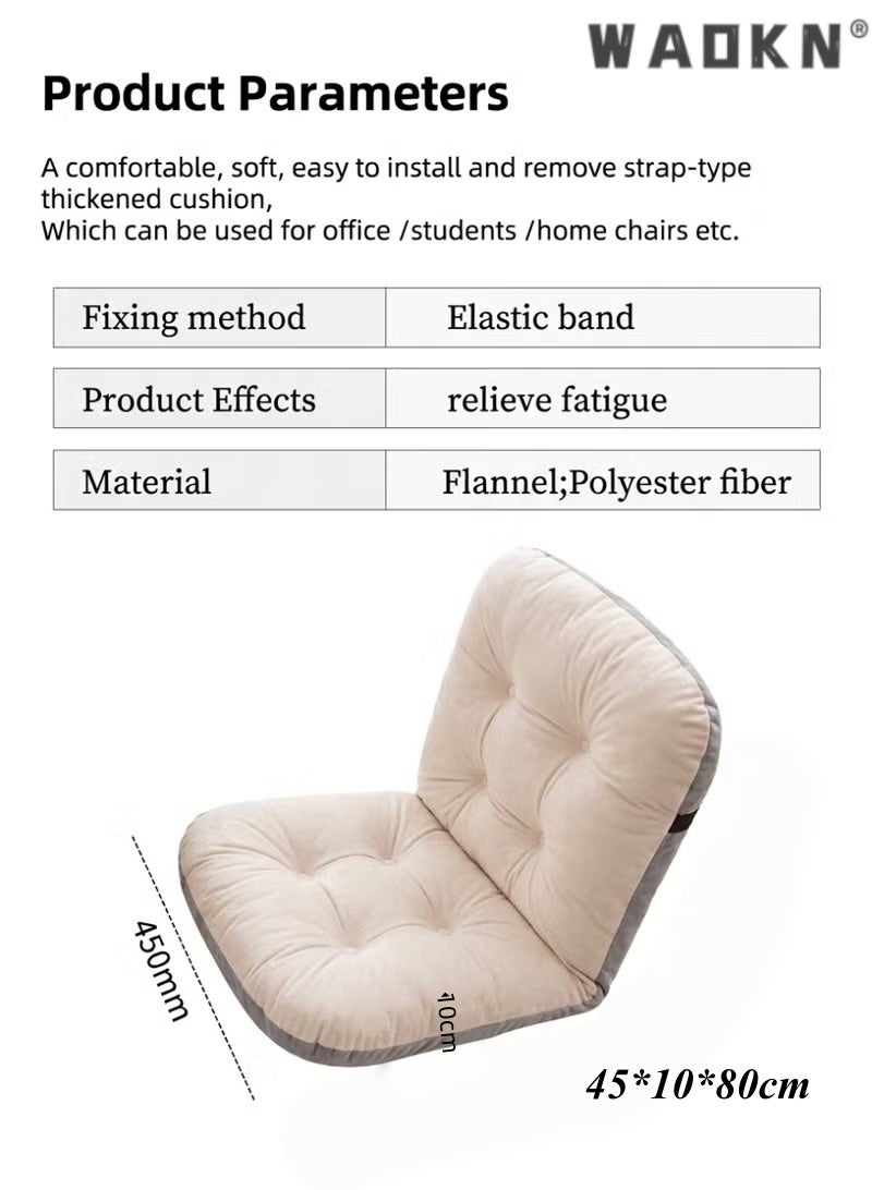 WAOKN "Integrated Waist Support Chair Cushion with Backrest,Integrated Seat & Back Crystal Velvet Chair Cushion, Thick PP Cotton Filled  Seat Pad, Double Non-Slip Fixing Straps,Machine Washable,High Elastic Filling Anti-Deform Chair Mat, Soft Comfort Cushion for Office, Dorm, Home, Car & Patio, Beige45*85*10cm
" - Image 2