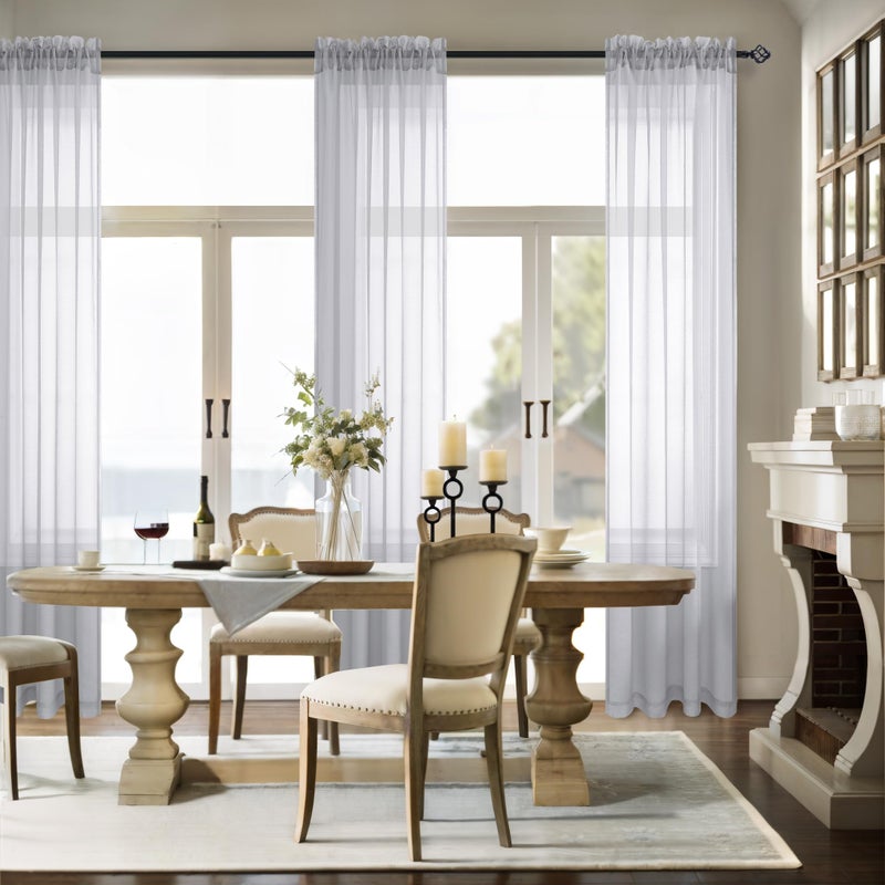 Pitalk 72 Inch Length Grey Sheer Curtains Set of 2 Panels Rod Pocket Gray Voile Window Curtains for Bedroom Living Room 52x72 Inches Long - Image 2