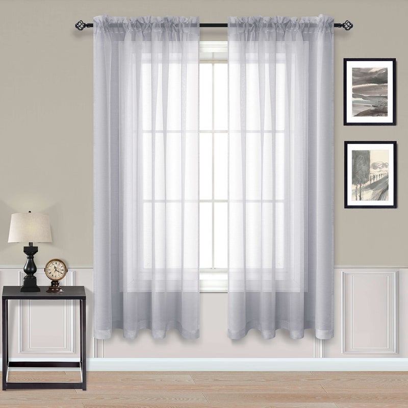 Pitalk 72 Inch Length Grey Sheer Curtains Set of 2 Panels Rod Pocket Gray Voile Window Curtains for Bedroom Living Room 52x72 Inches Long - Image 1