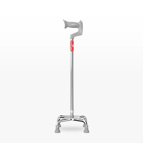 EASYCARE® Premium Walking Stick | Lightweight Aluminium with 10 Height Levels Adjustable | Ergonomic Handle, Anti-Slip Base | Support for Old Age Seniors, Men, Women & Patients (Four Legs) - Image 1