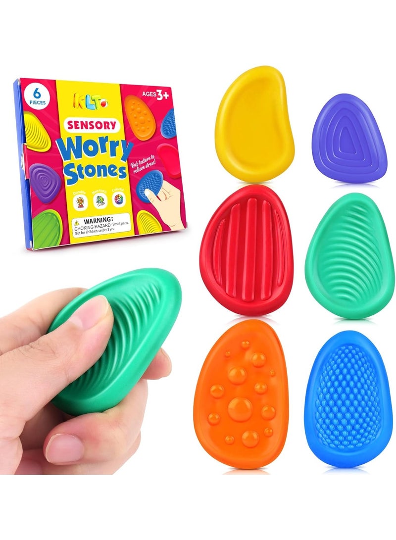 KASTWAVE Fidget Toys Sensory Stone for Kids, 6 Pack Textured Soft Worry Stone for Autism Kids Calming - Fidget Stress Toys for Students Anxiety Relief - Christmas Stocking Stuffer Gift - Image 1