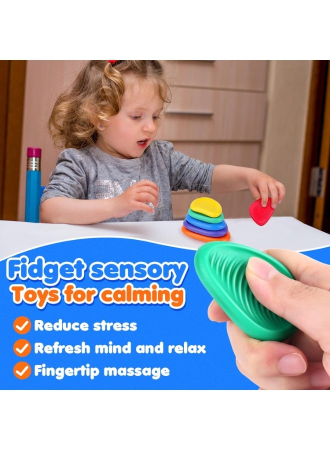 KASTWAVE Fidget Toys Sensory Stone for Kids, 6 Pack Textured Soft Worry Stone for Autism Kids Calming - Fidget Stress Toys for Students Anxiety Relief - Christmas Stocking Stuffer Gift - Image 4