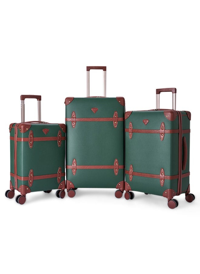 LIMRA Travel Bags Classic Leather Luggage 4 Pcs Set Green/light Brown 28''-24''-20'''-14'''Inches  - Image 2