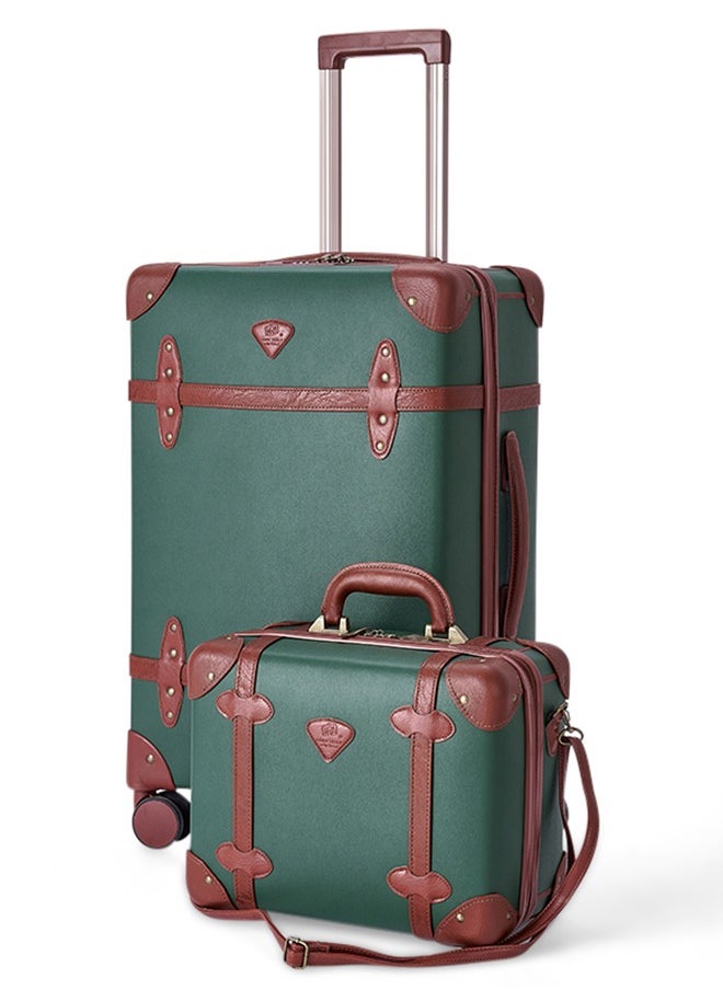 LIMRA Travel Bags Classic Leather Luggage 4 Pcs Set Green/light Brown 28''-24''-20'''-14'''Inches  - Image 4
