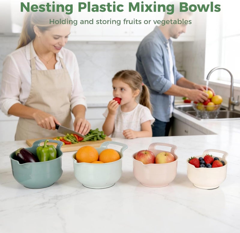4 Pcs Nesting Plastic Mixing Bowls Set, Durable PP Materials, with Pour Spouts and Handles, Stackable Storage for Kitchen Baking, Multicolor - Image 2