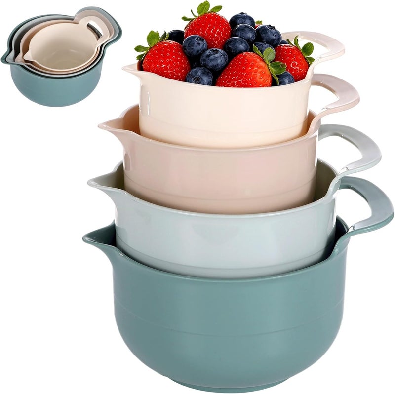 4 Pcs Nesting Plastic Mixing Bowls Set, Durable PP Materials, with Pour Spouts and Handles, Stackable Storage for Kitchen Baking, Multicolor - Image 1