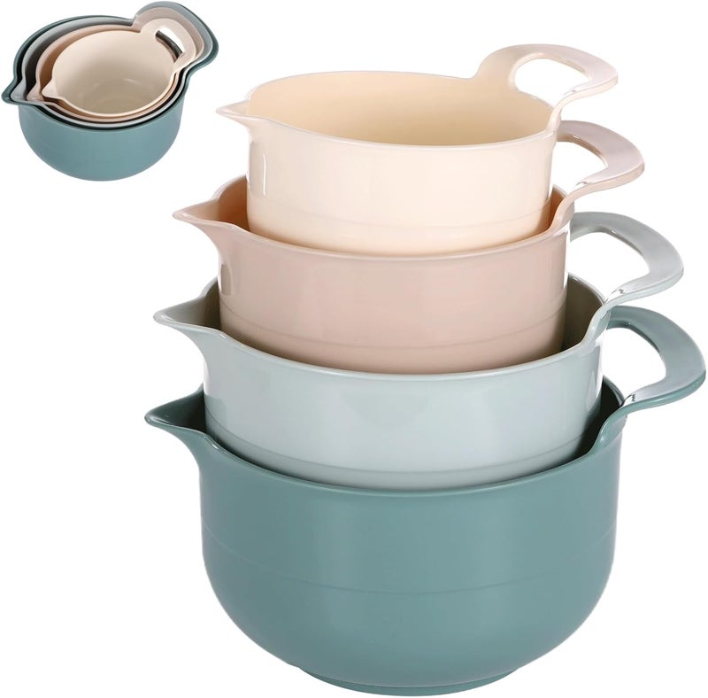 4 Pcs Nesting Plastic Mixing Bowls Set, Durable PP Materials, with Pour Spouts and Handles, Stackable Storage for Kitchen Baking, Multicolor - Image 3