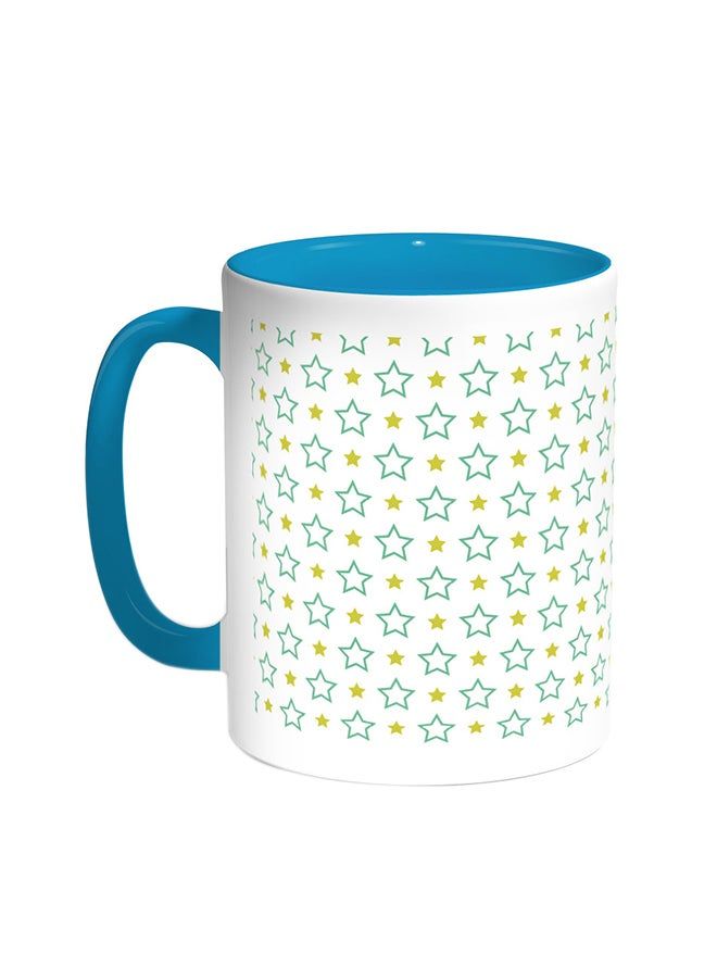 RKN Motifs Of Small And Large Stars Printed Coffee Mug Turquoise/White 11ounce - Image 2