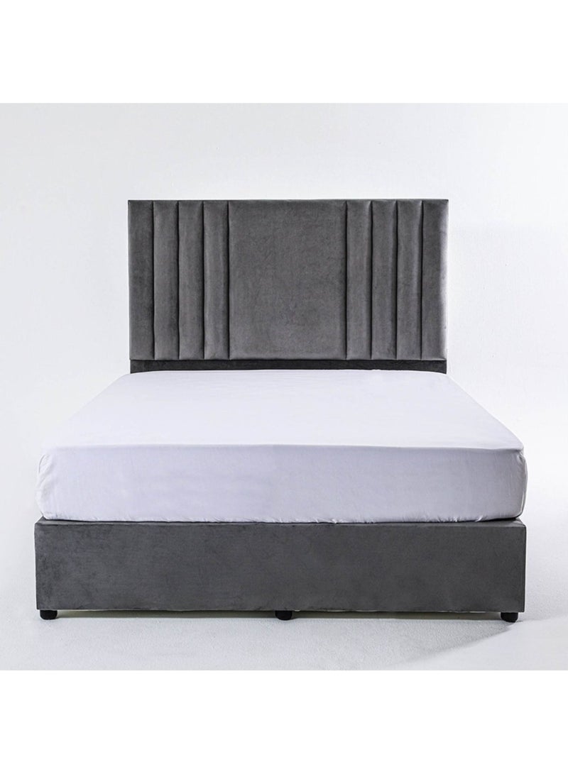 Karnak Superior Upholstered Velvet Bed Frame Bedroom Furniture Strong And Sturdy Modern Design Wooden Bed | Quiet & Comfortable Bed (USA - Queen 150x200cm, Grey) - Image 3