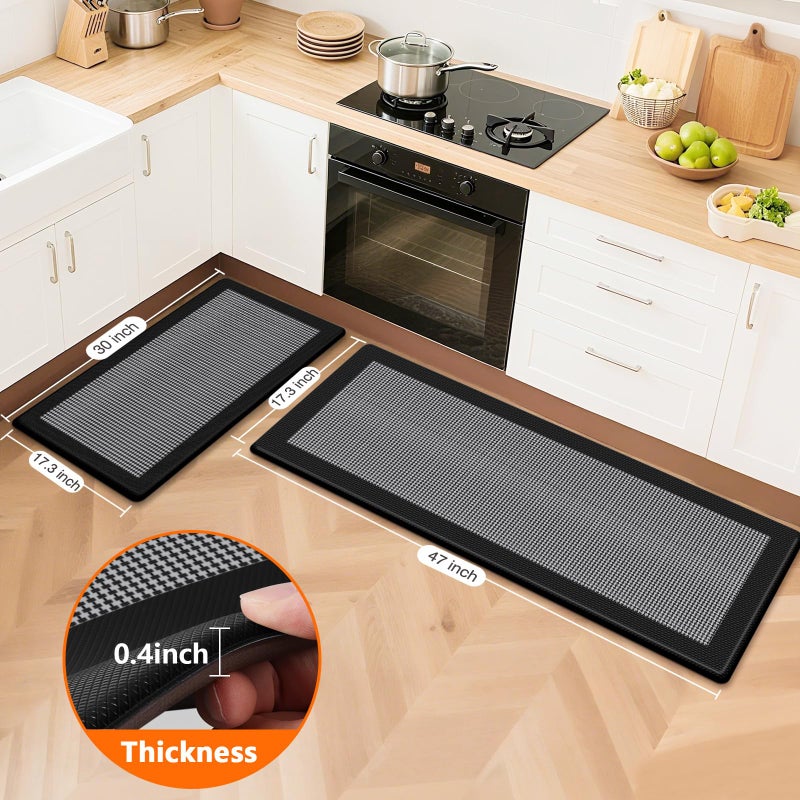 SofterCharm Kitchen Mats, 2PCS Kitchen Rugs for Floor, Cushioned Anti-Fatigue Mats for Kitchen Floor, Non-Slip Standing Desk Mat for Sink, Home, Laundry & Office, 17.3"x30"+17.3"x47" (Black) - Image 2