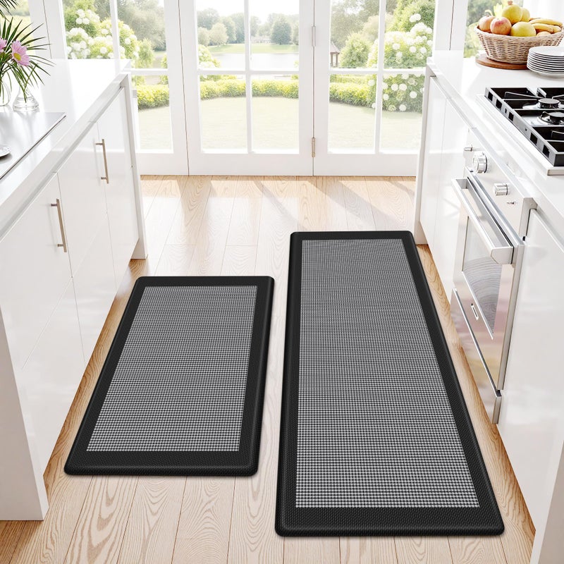 SofterCharm Kitchen Mats, 2PCS Kitchen Rugs for Floor, Cushioned Anti-Fatigue Mats for Kitchen Floor, Non-Slip Standing Desk Mat for Sink, Home, Laundry & Office, 17.3"x30"+17.3"x47" (Black) - Image 1