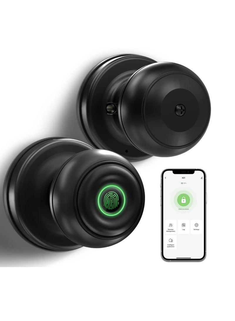 SOLARAE Smart Fingerprint Door knob, Smart Lock Biometric Door Lock Fingerprint Door knob with App Control, Great for Bedrooms,Cloakroom,Apartments Offices,Hotels and Other Private Spaces, Black - Image 1
