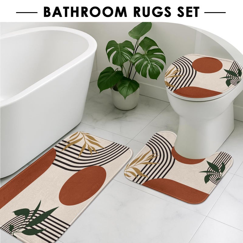 Tayney Boho Mid Century Shower Curtain Set with Toilet Lid Cover and Non-Slip Rugs, Abstract Geometric 4 Pcs Modern Minimalist Shower Curtain for Bathroom Set with 12 Hooks - Image 5