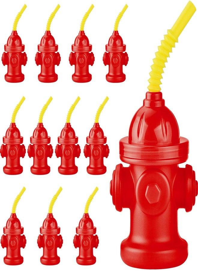 ALINK 12 PCS Fire Hydrant Cups with Lids and Straws for Fire Party Decorations, 10 oz Plastic Kids Party Favor Cups, Firefighter Firetruck Birthday Party Decorations, Red Dog Party Supplie - Image 1