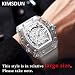 KIMSDUNStylish Skeleton Sport Watches Waterproof Analog Quartz Date Calendar Wristwatch Transparent Tonneau Case Casual Watch Silicone Strap for Men Unisex BlackBlack TPK2015B - Image 2