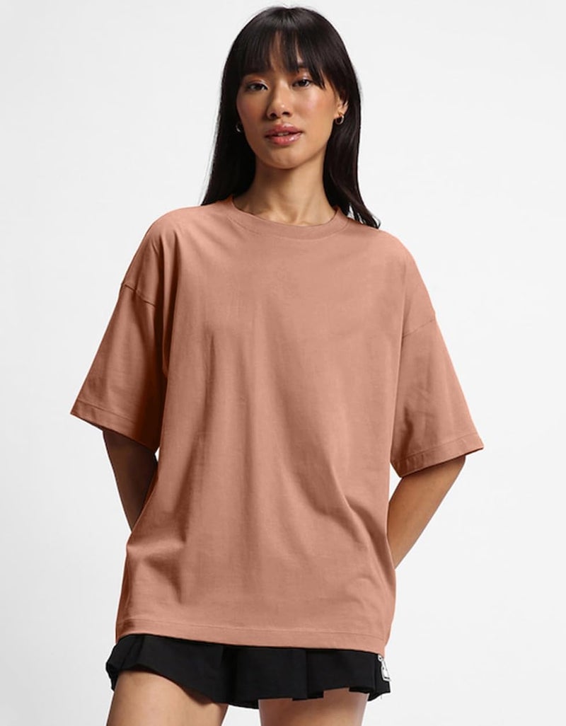 JUNEBERRY® Pure Cotton Drop Shoulder Oversized Baggy Fit Half Sleeve Plain Solid Round Neck Multicolor T-Shirt for Women & Girls (Pack of 3) (PO3_OS_J_BK_SW_CR_S) - Image 3