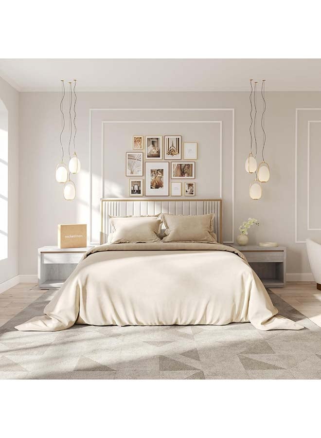 RocketLinen Beige Duvet Cover with 2 Pillow Shams – 400 Thread Count, Button Closure, Corner Ties, Pure Cotton, Sateen Weave – Duvet Cover/Quilt Cover Bedding Set (King) - Image 1