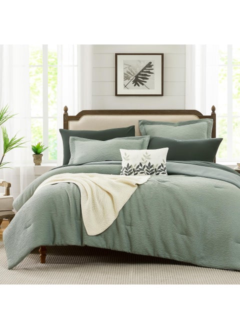 MaiRve Sage Green Comforter King Size King Size Comforter Set Crinkle Design All Season Comfortable King Bedding Set 7 Pieces with Sheets Comforter Pillowcases  Shams King 102x90