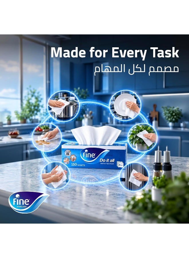 Fine Kitchen Towel 150 Sheets 2 Ply Pack of 1 Roll White - Image 2