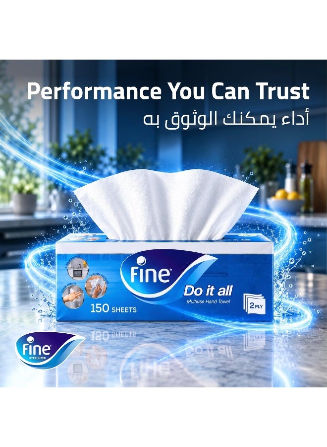 Fine Kitchen Towel 150 Sheets 2 Ply Pack of 1 Roll White - Image 4