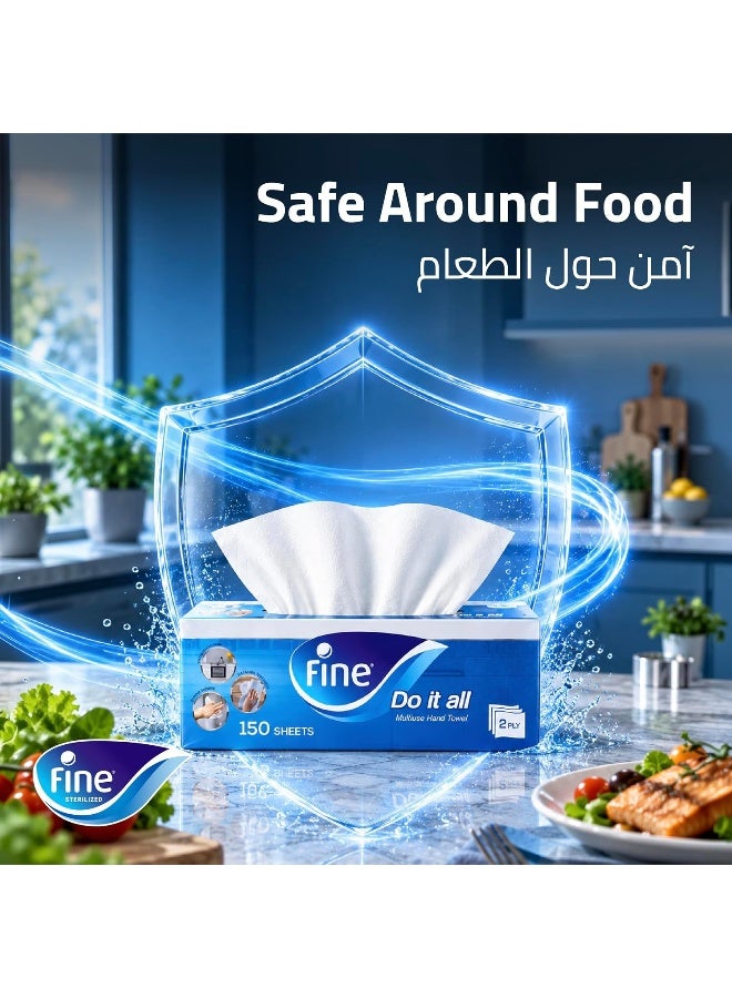 Fine Kitchen Towel 150 Sheets 2 Ply Pack of 1 Roll White - Image 3