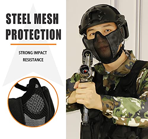 AOUTACC Airsoft Protective Gear Set, Half Face Mesh Mask with Ear Protection and Tactical Goggles for Kid Adult Men Women BBS Paintball Shooting CS Survival Games Cosplay (Black) - Image 5