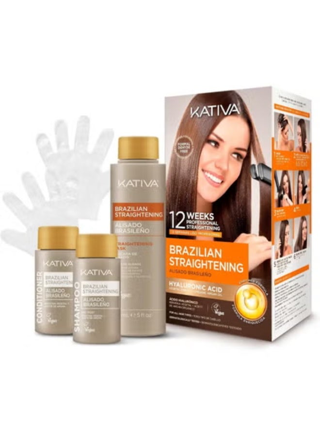 Kativa Brazilian Keratin Straightening Treatment Kit with Hyaluronic Acid & Premium Serum