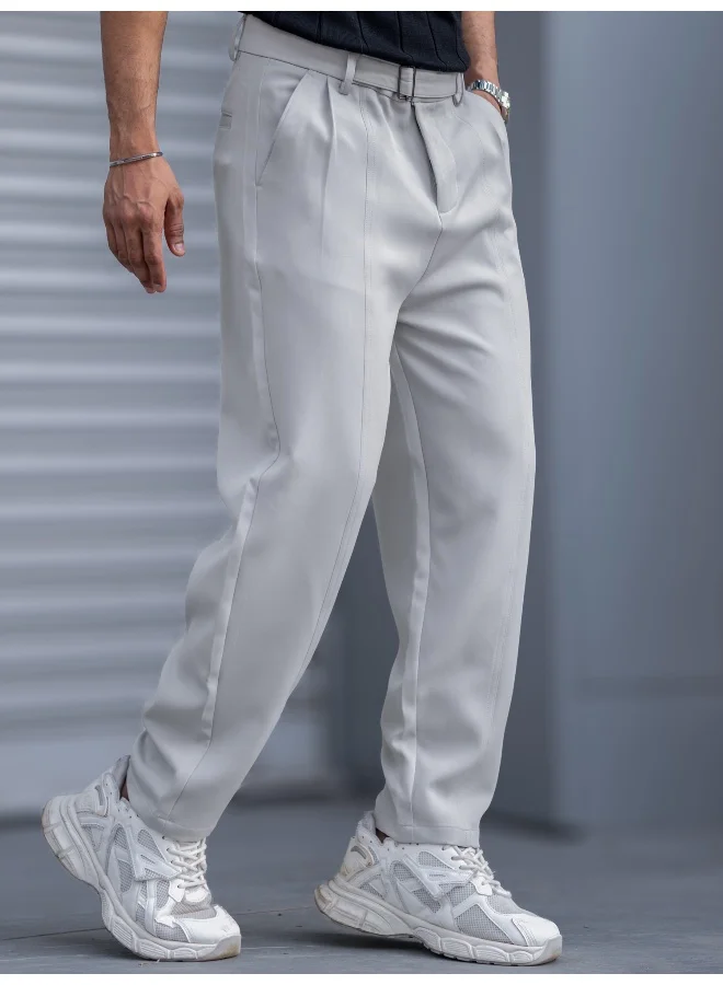 Maniac Maniac Mens Solid Light Grey Woven Fabric Trouser