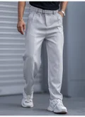 Maniac Maniac Mens Solid Light Grey Woven Fabric Trouser