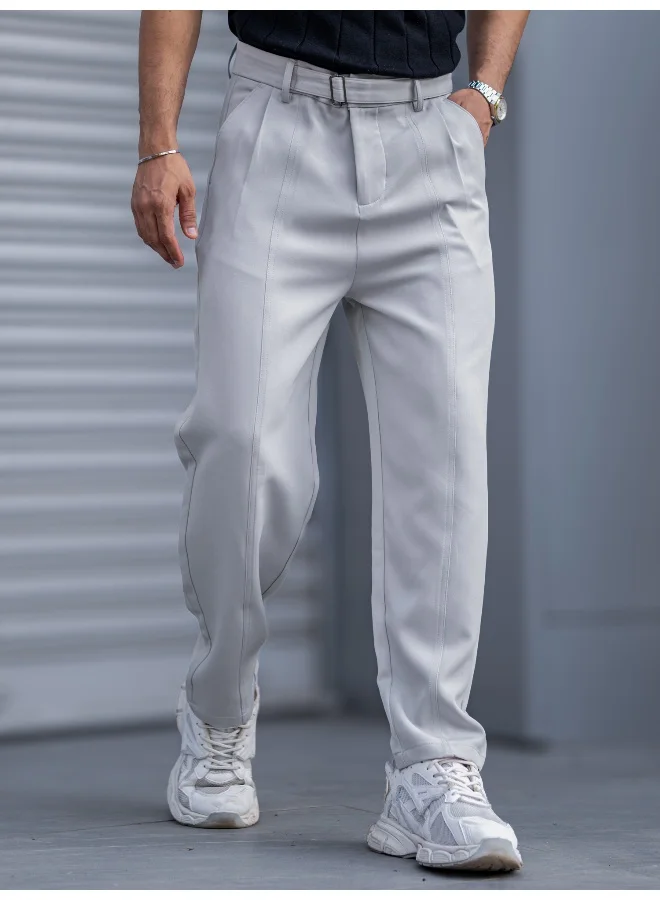 Maniac Maniac Mens Solid Light Grey Woven Fabric Trouser