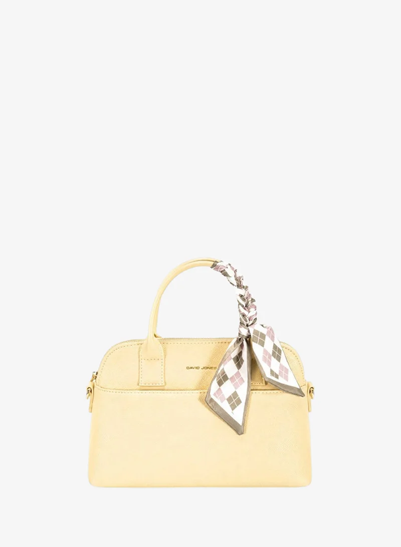 David Jones faux leather structured semicircular handbag model cm8208| Handbag with twilly for formal and casual styles| sleek leather bag in summer shades
