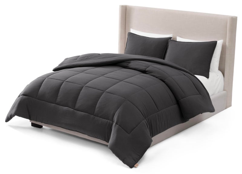UGG Leonora Comforter Set with 2 Pillow Shams Lightweight Down Alternative Blanket Reversible Cozy Warm All Season Washable and Hypoallergenic Bedding Set, Full/Queen, Charcoal Grey - Image 1