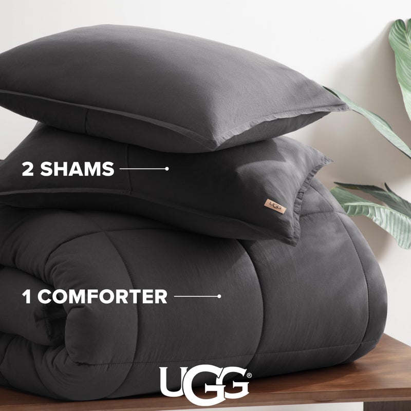 UGG Leonora Comforter Set with 2 Pillow Shams Lightweight Down Alternative Blanket Reversible Cozy Warm All Season Washable and Hypoallergenic Bedding Set, Full/Queen, Charcoal Grey - Image 3