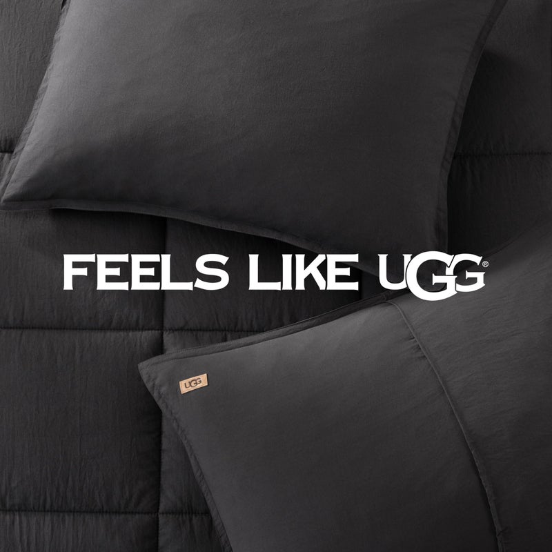 UGG Leonora Comforter Set with 2 Pillow Shams Lightweight Down Alternative Blanket Reversible Cozy Warm All Season Washable and Hypoallergenic Bedding Set, Full/Queen, Charcoal Grey - Image 4