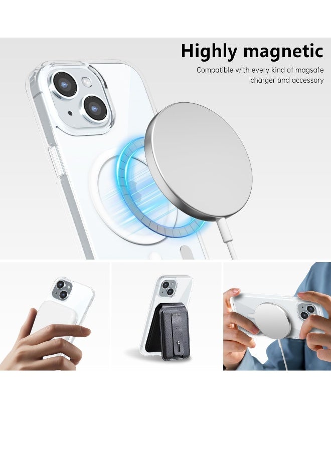 iPhone 14 Clear Magnetic Cover Mag Safe Compatible Hybrid Protective Crystal Clear Hard Back Case Shockproof Silicone Frame Slim Transparent Case for Apple iPhone 14