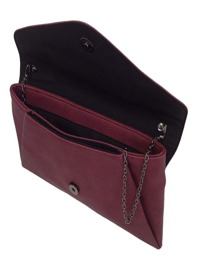 JNB Envelope Clutch Purse, Synthetic Leather Double Pocket Design with Magnetic Snap, 21 Inch Chain Strap, Slim Evening Crossbody for Women, Burgundy - Image 5