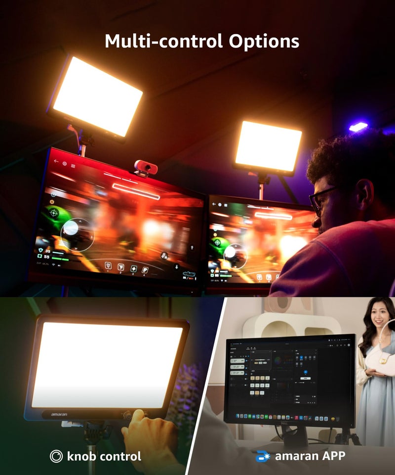 amaran Verge Bi-Color Edge-lit Rectangular Panel,26W Soft LED Video Light Adjustable CCT,APP Control Professional Studio Light for Streaming, Gaming Studio,Recording and Video Conferencing (Charcoal) - Image 2