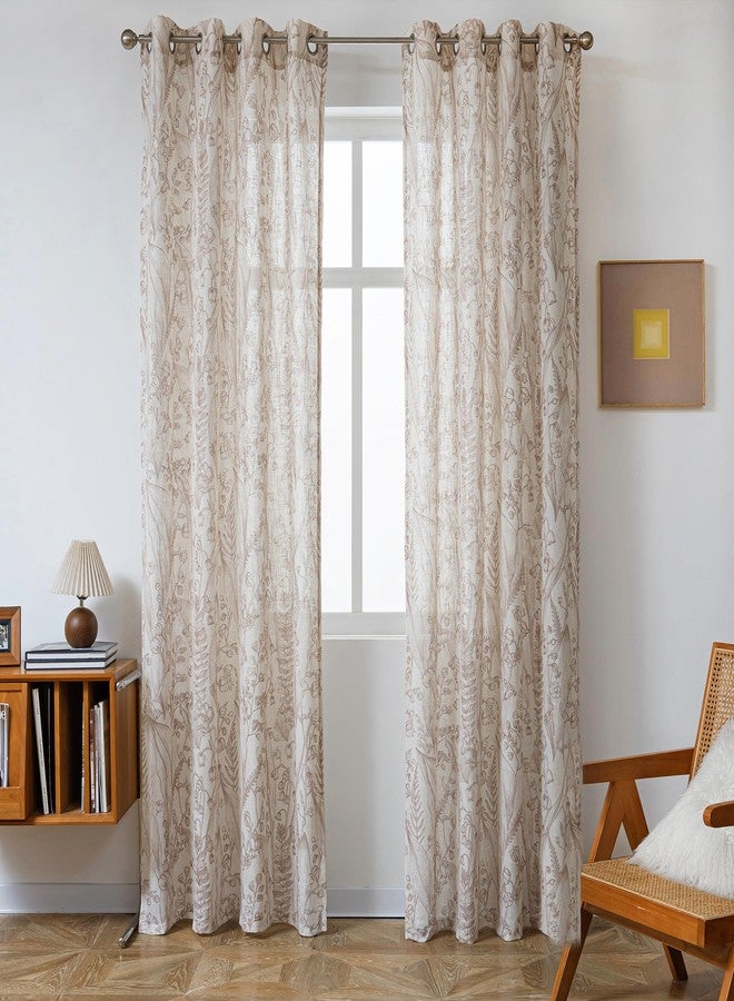 MEETSKY Curtains for Living Room Linen Floral Curtains 84 Inches Length Light Filtering Privacy Protect Drapes Set Natural Soft Touch Plant Pattern Window Treatment, 52" Wide, Brown, 2 Panels - Image 2
