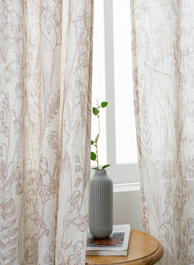 MEETSKY Curtains for Living Room Linen Floral Curtains 84 Inches Length Light Filtering Privacy Protect Drapes Set Natural Soft Touch Plant Pattern Window Treatment, 52" Wide, Brown, 2 Panels - Image 4