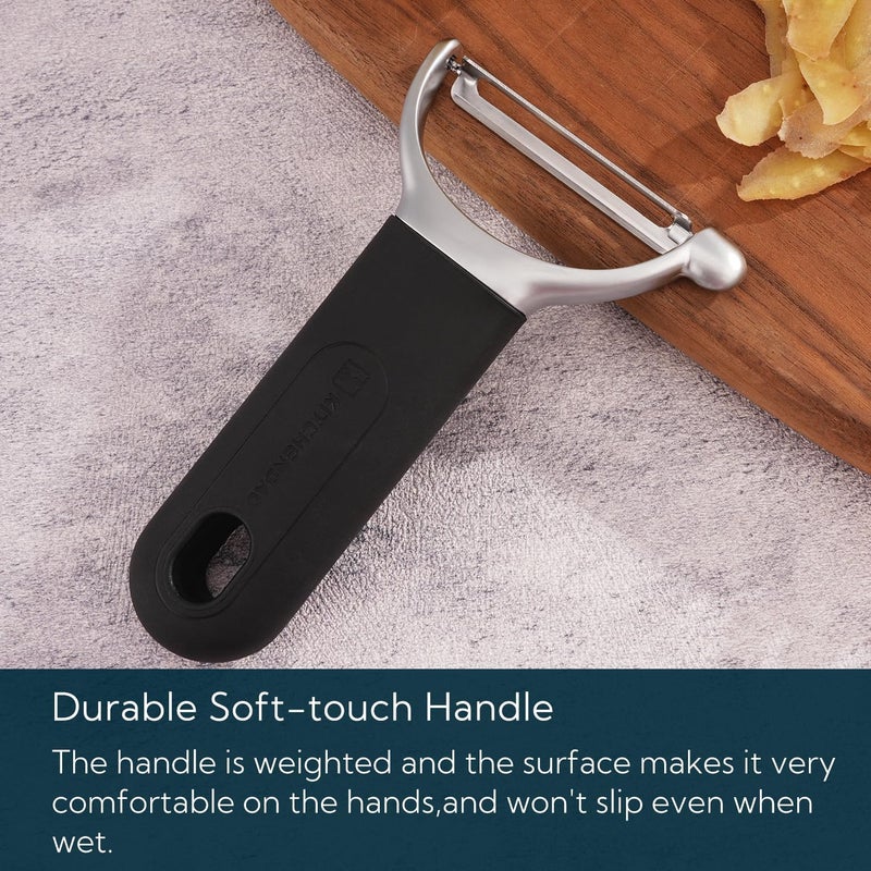 KITCHENDAO Swivel Vegetable Potato Peeler for Kitchen, Japanese Stainless Steel Sharp Blade, Heavy Duty Die-cast Construction Y Peeler, Built-in Eye Remover, Soft-touch Handle, Dishwasher Safe, Black - Image 5