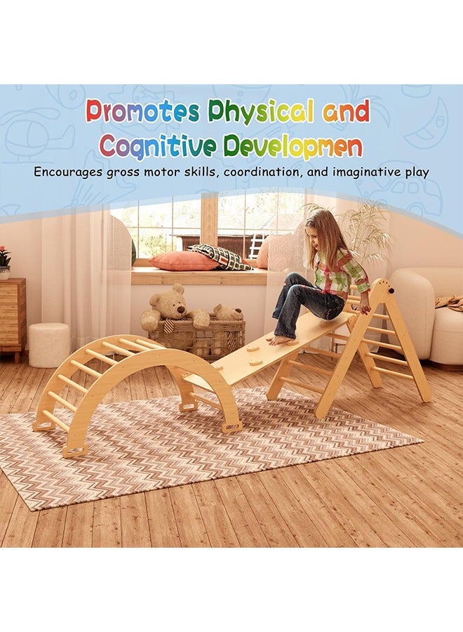 Beauenty Baby Climbing Toys Indoor Playground 5in1 Wooden Pikler Triangle Set 3Pcs Wooden Color Montessori Climbing Set for 3+ Years Old Baby Suitable for Park Indoor Outoor Home (wood color) - Image 4